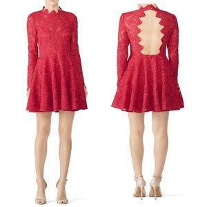SAYLOR Red Raspberry Rita Lace Long Sleeve Backless Fit and Flare Mini Dress